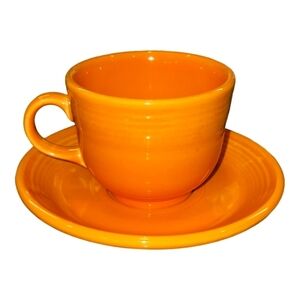 Fiesta Tangerine Mug Tea Cup & Saucer Set Homer Laughlin #2